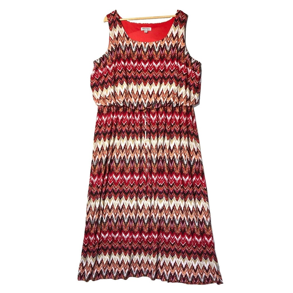 VTG Shelby Palmer Blouson Chevron Maxi Dress Womens 24 24W Plus Maximalist $89